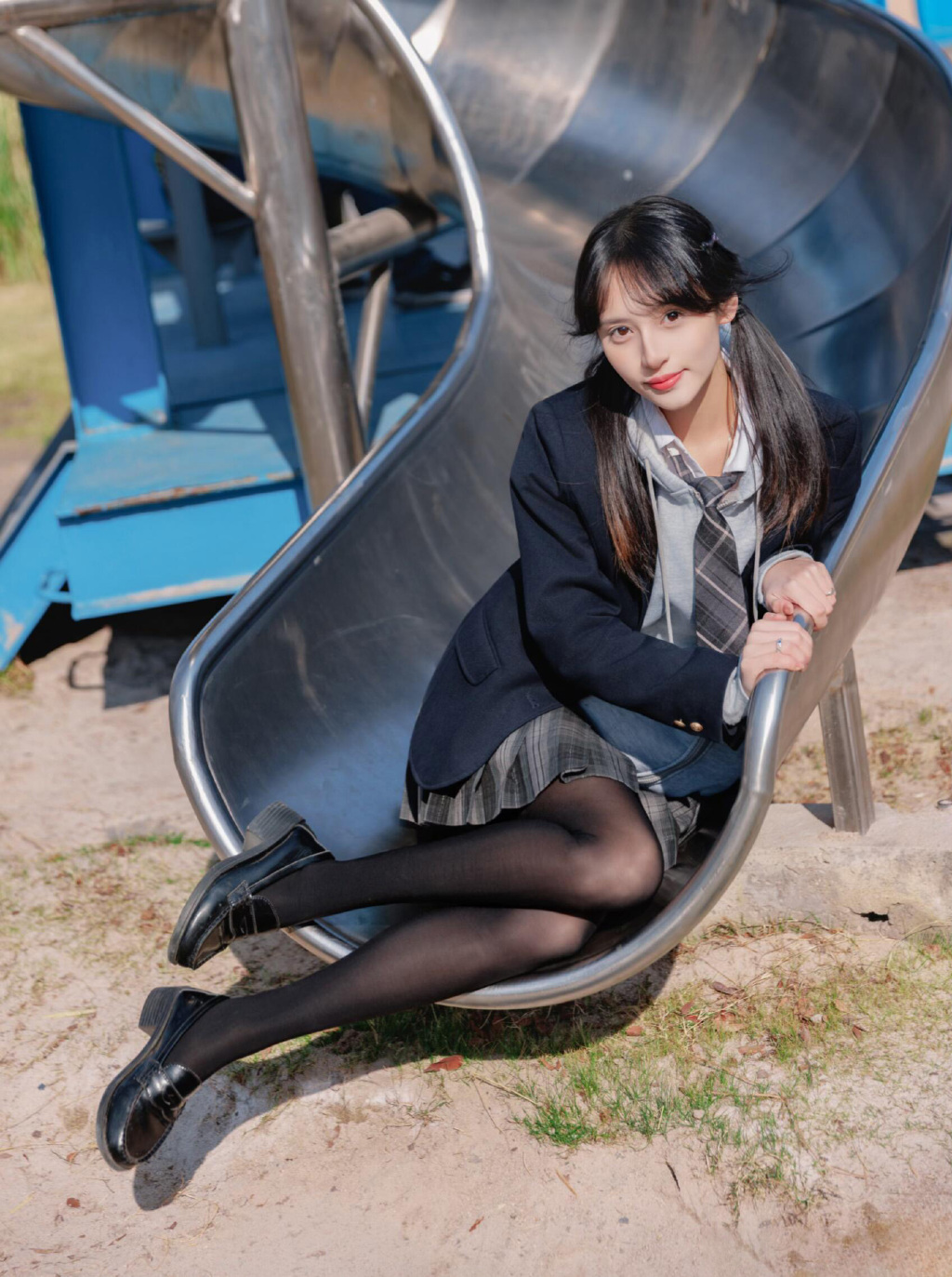可爱的学妹，JK制服厚黑小皮鞋